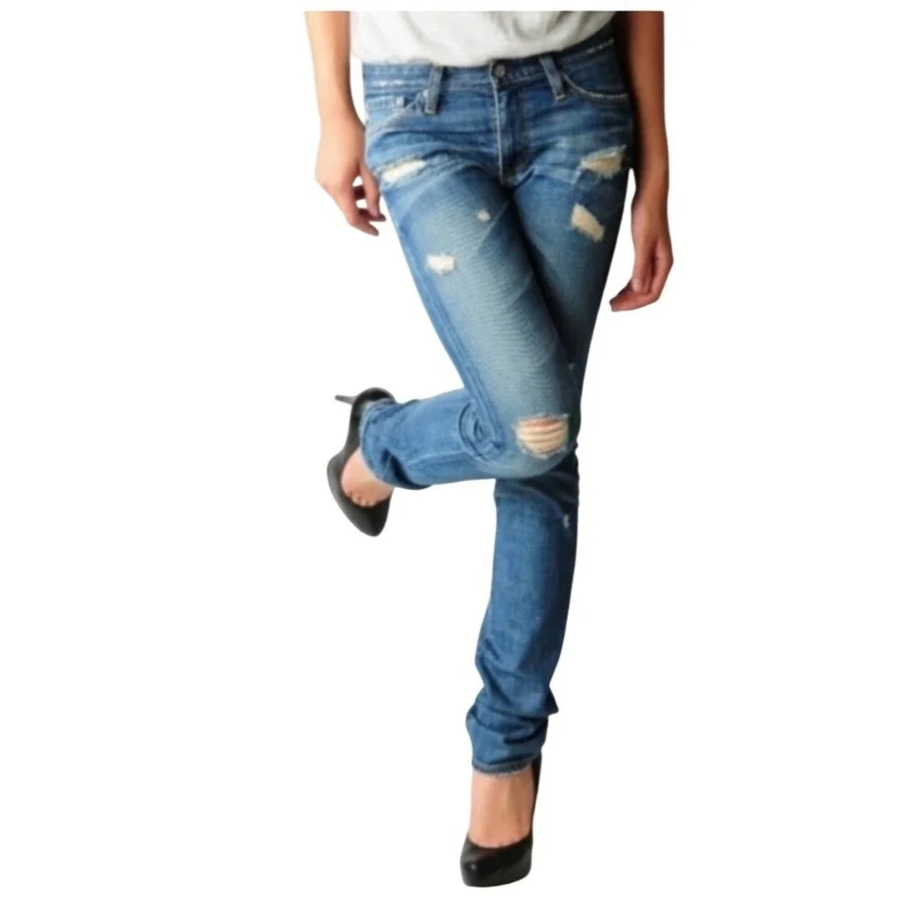 Adriano Goldschmied Premiere Skinny Straight Distressed‎ Jeans Medium Wash 28